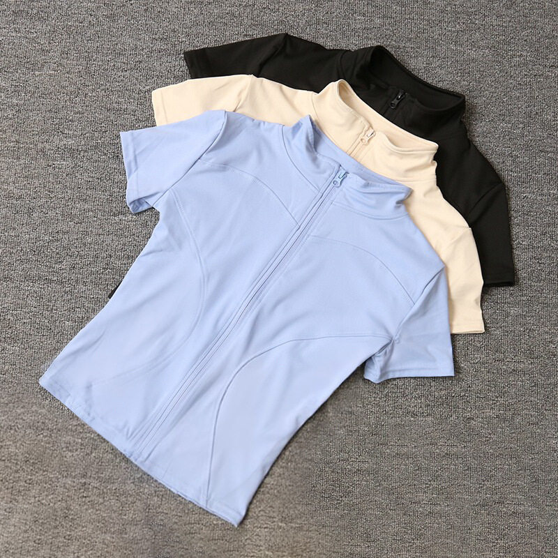 跑步运动健身服瑜伽服短袖上衣女收腰半高领修身短款正肩速干t恤