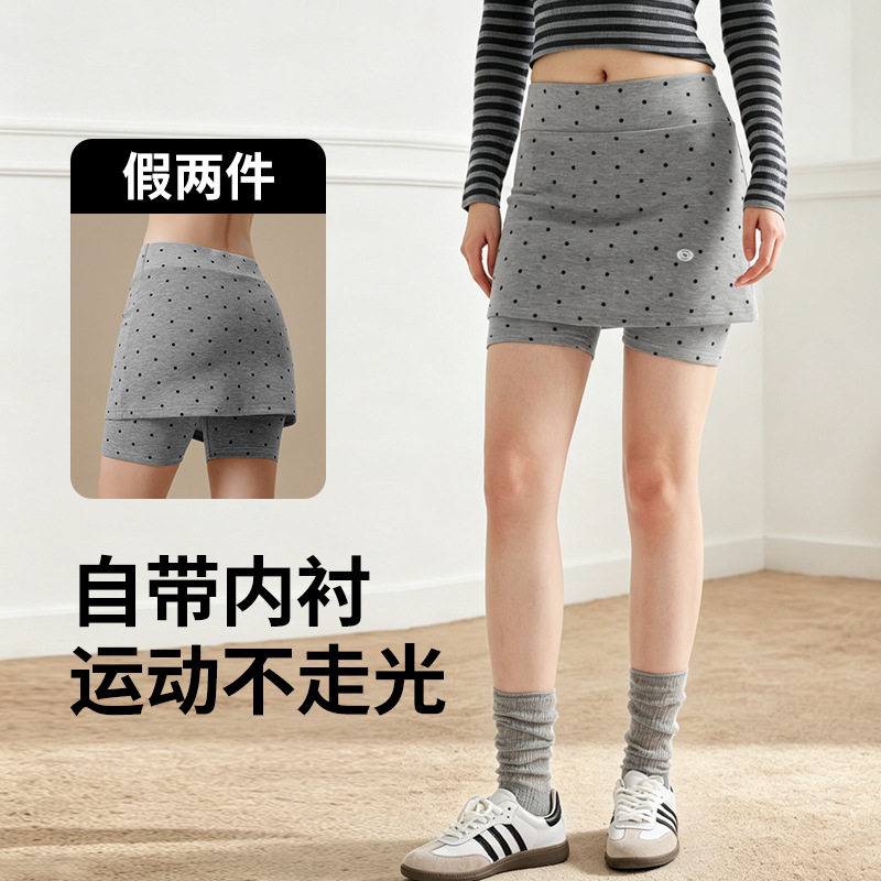 波点假两件运动裤裙夏季薄款弹力修身打底热裤大码半身裙瑜伽短裙