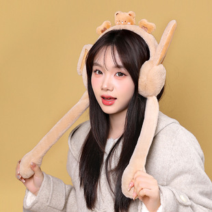 新款冬季儿童毛绒耳暖男学生耳捂耳罩保暖耳套一捏会动耳朵罩YA