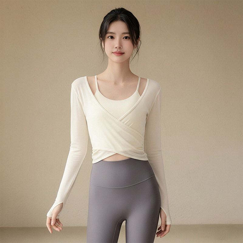专业普拉提训练瑜伽服女速干跑步健身房运动紧身两件套装上衣长袖