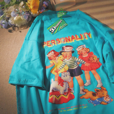 Daiwing记忆里不足日常来凑美式复古卡通情侣宽松短袖T恤男女上衣