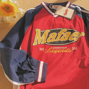 Daiwing 美式复古撞色V领棒球服卫衣男女通用套头长袖运动风上衣