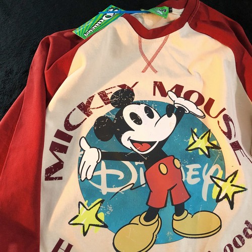 Daiwing 听风 看云 秋冬美式卡通老鼠情侣拼色宽松插肩长袖t恤