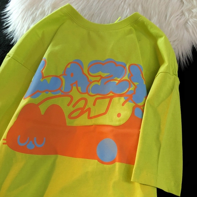 Daiwing设计感卡通猫咪情侣短袖