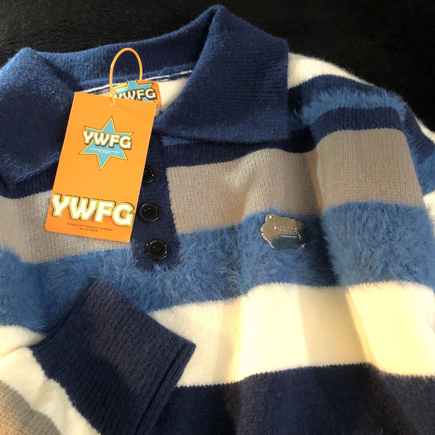 Daiwing条纹慵懒拼色POLO针织衫