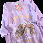 味蕾充食成功 男女生情侣短袖 美式 夏季 T恤 甜酷风熊仔半袖 Daiwing