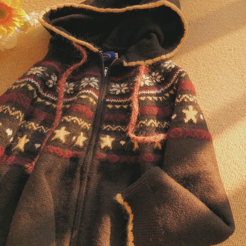 Daiwing 美式复古费尔岛风连帽拉链毛衣男女宽松百搭针织开衫外套