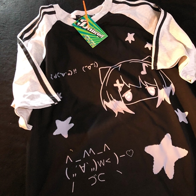 Daiwing 和夏天双向奔赴 日系二次元超萌动漫插肩拼色宽松短袖t恤