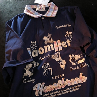 Daiwing 美式古着学院风格仔翻领短袖t恤夏季男女polo宽松上衣