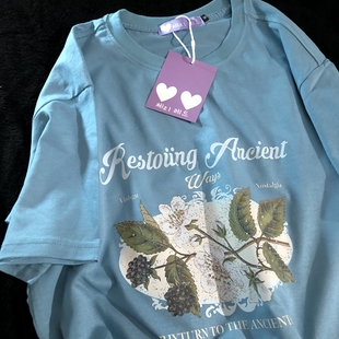 Daiwing 今天的风是冬天的信差 夏季田园风油画半袖情侣短袖T恤