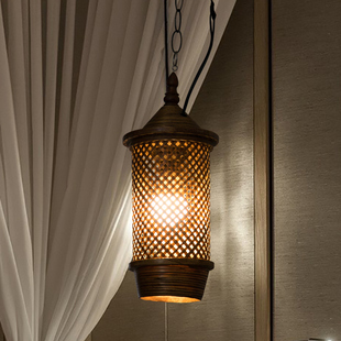 茶室酒吧日式 禅意吊灯竹编编织灯J泰式 咖啡餐 中式 极速东南亚风格