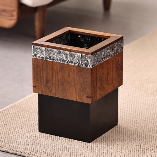 异丽中古风实木垃圾桶大容量