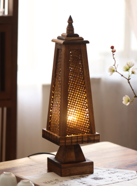 东南亚风格台灯禅意竹编灯复古卧室床头灯创意中式落地实木氛围灯
