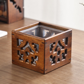 异丽复古实木客厅茶几桌上高颜值木质小垃圾盒迷你中式 桌面垃圾桶