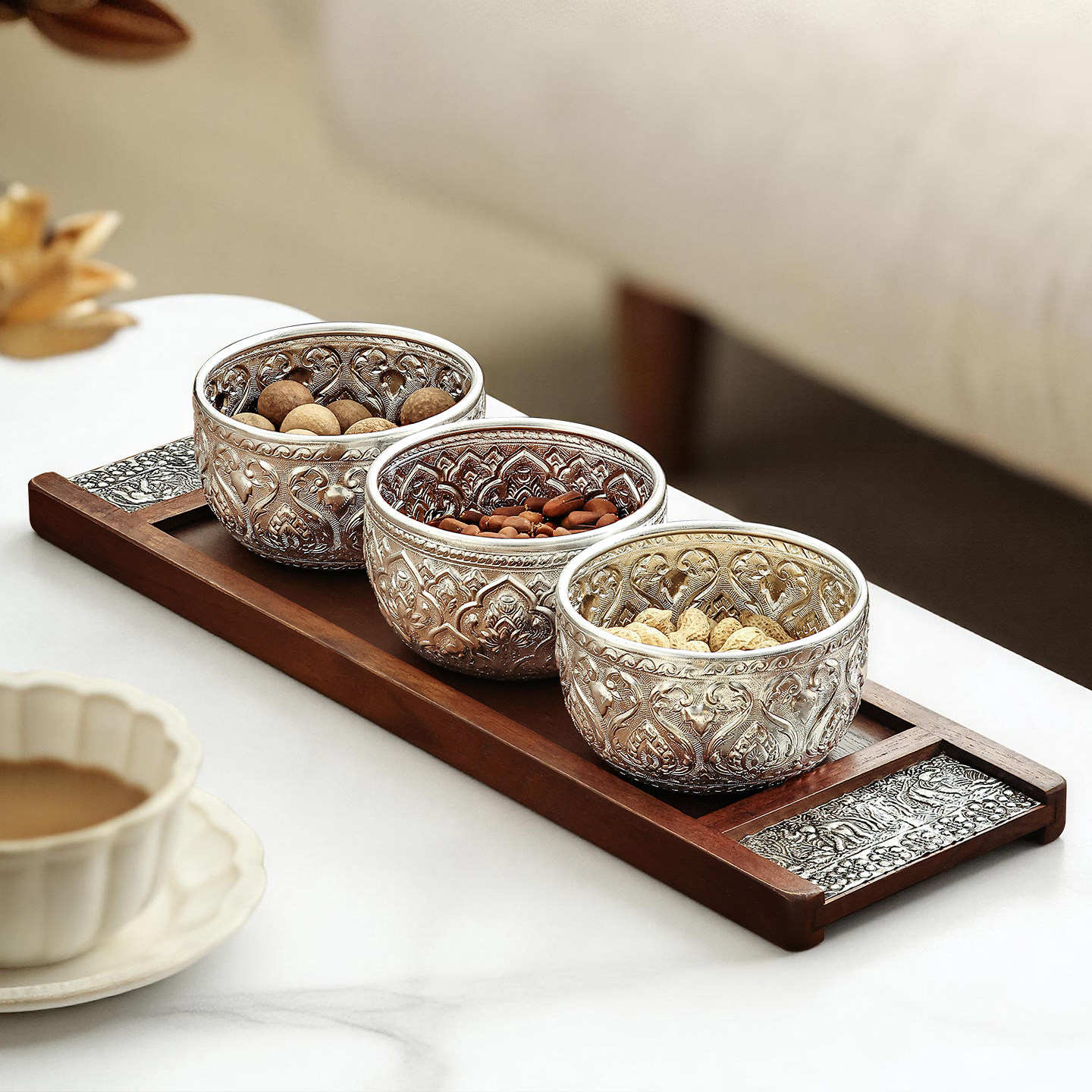 异丽柚木客厅茶托盘创意坚果盘轻奢高档茶几零食碗茶点糖果干果盘