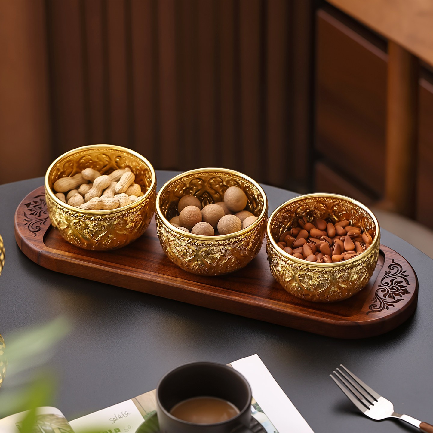 异丽实木客厅茶托盘创意坚果盘轻奢高档茶几零食碗茶点糖果干果盘