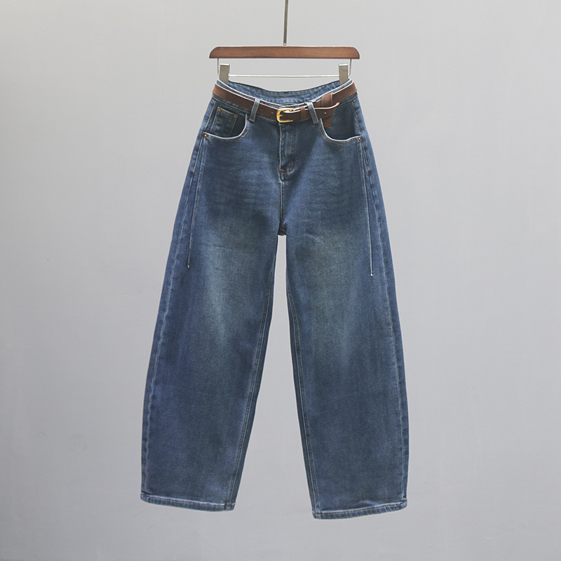 复古高腰弯刀牛仔裤女阔腿镰刀裤