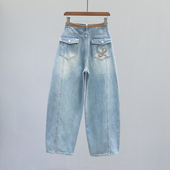 女欧货宽松休闲阔腿镰刀裤 复古高腰老爹弯刀牛仔裤 子 新款 2026春季