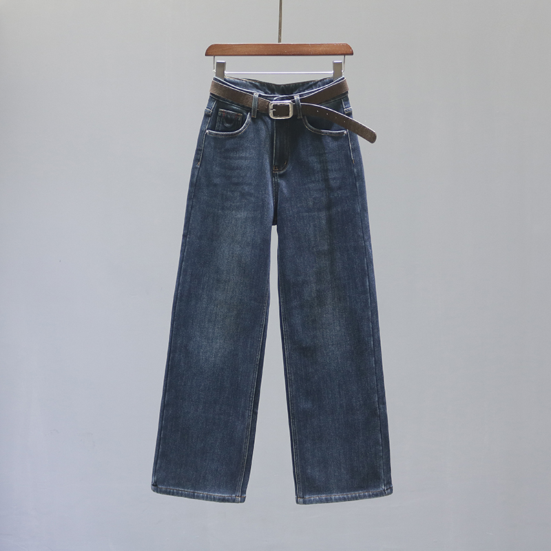 高腰直筒牛仔裤女休闲窄版阔腿裤