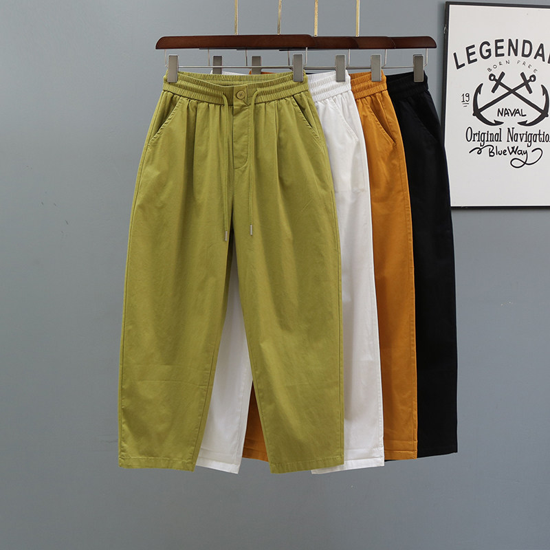 松紧腰休闲裤子女2025夏季新款糖果色薄款宽松九分老爹哈伦萝卜裤