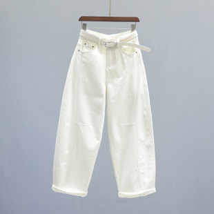 宽松休闲老爹阔腿香蕉镰刀裤 新款 子 女2026春季 杏色高腰弯刀牛仔裤