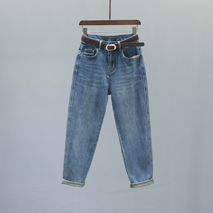 子显瘦 女欧货宽松休闲小脚萝卜裤 2026春秋新款 复古高腰哈伦牛仔裤