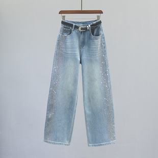 重工烫钻宽松休闲百搭阔腿裤 新款 子 女2026春季 复古高腰直筒牛仔裤