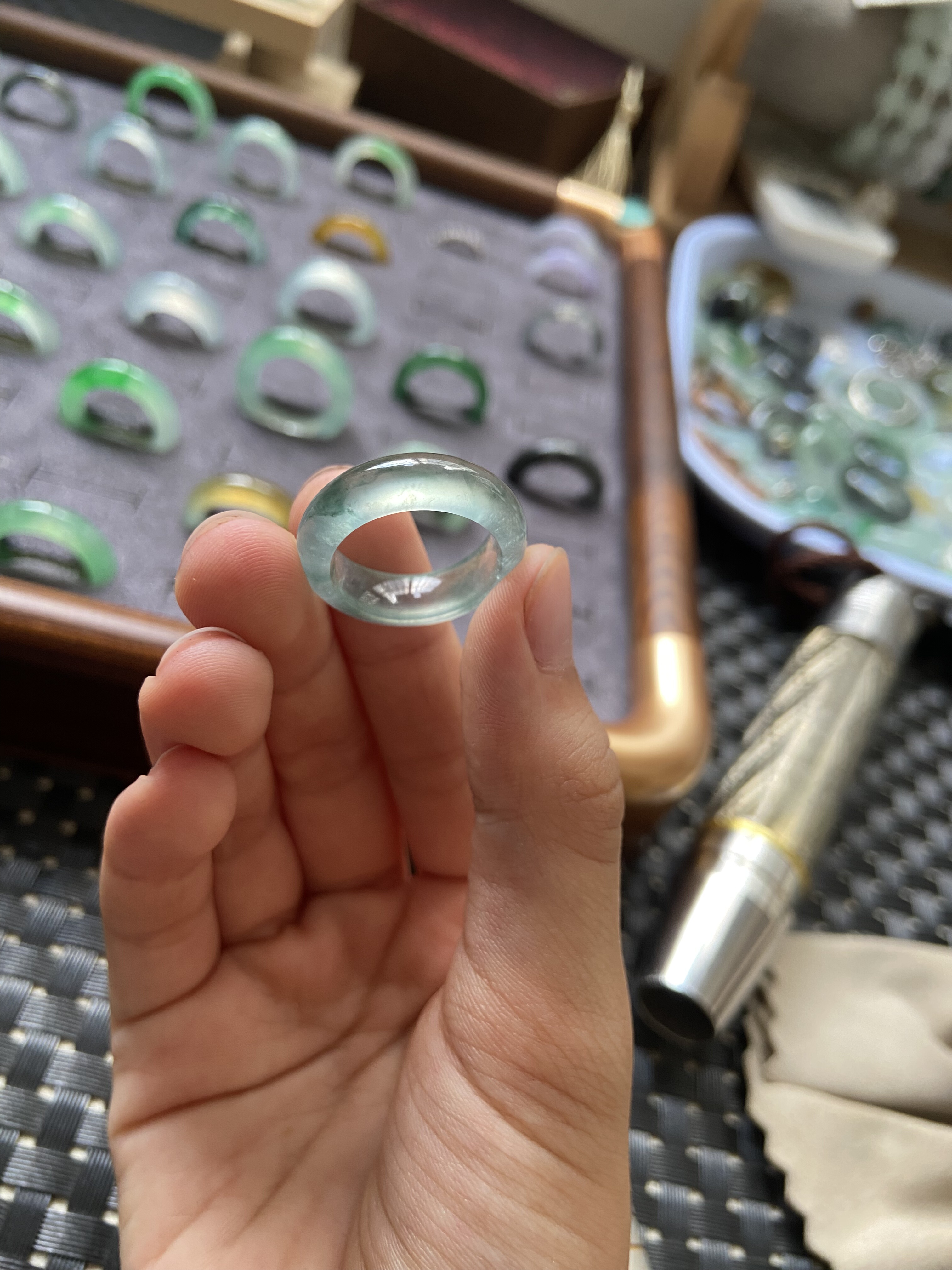 11号圈玻璃蓝钢翡翠指环戒圈