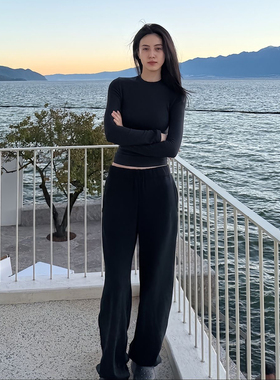 显身材 卡戴珊同款长袖打底衫2025秋季skim纯色圆领修身T恤上衣女