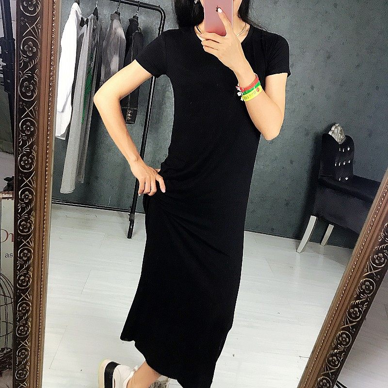 【天天特价】连衣裙女显瘦气质短袖长裙欧美风修身纯色打底裙外穿
