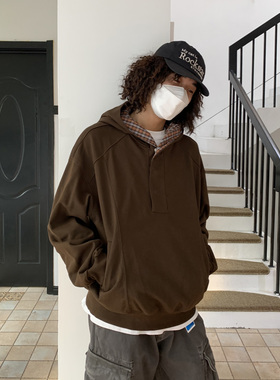 UPDAYWANG三色 连帽格子拼接复古卫衣男 潮流美式休闲工装卫衣