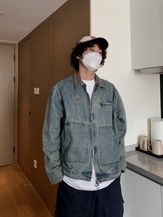 UPDAYWANG单色复古皮领子潮流简约工装日系cleanfit气质穿搭外套