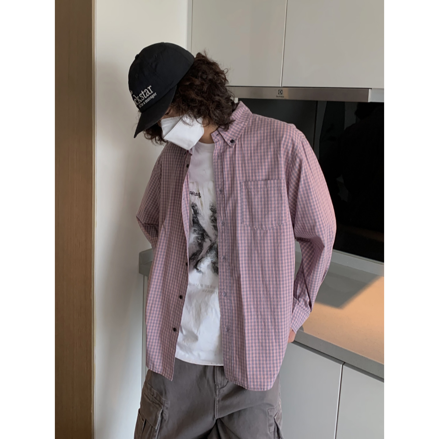 基础款细格子男士休闲长袖衬衣