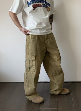 UPDAYWANG 模特自留 厚实复古多口袋工装裤男  ootd 直筒休闲裤潮