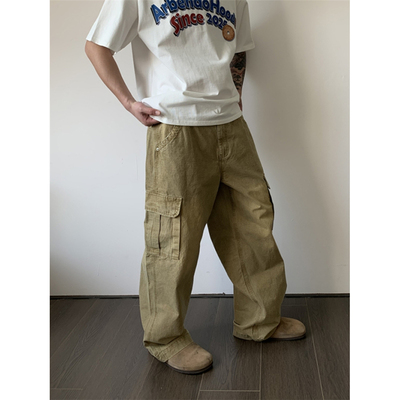 UPDAYWANG 模特自留 厚实复古多口袋工装裤男  ootd 直筒休闲裤潮