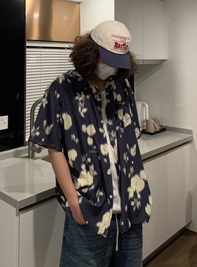 UPDAYWANG大哥同款 气质型 碎花短袖衬衫男 情侣百搭宽松衬衣潮