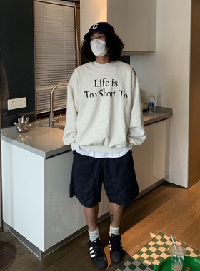 UPDAYWANG生命太短 过好每一天 意义字母印花加绒保暖卫衣男 复古