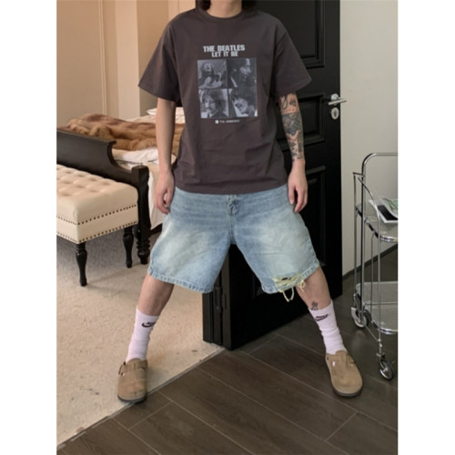 UPDAYWANG浅色复古牛仔短裤