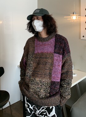UPDAYWANG拼接色块设计毛衣百搭