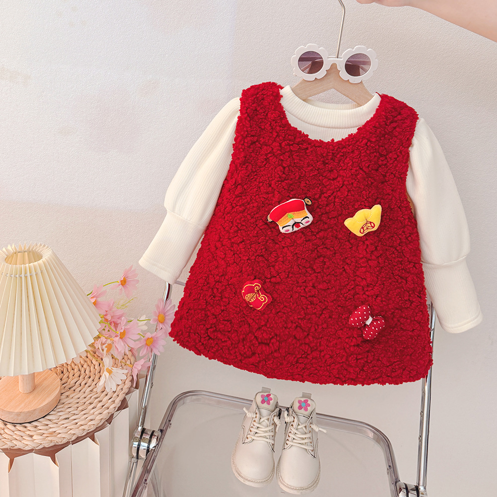 婴儿秋冬套装衣服新加绒可爱连衣裙女宝宝冬装加厚裙子加绒打底衫