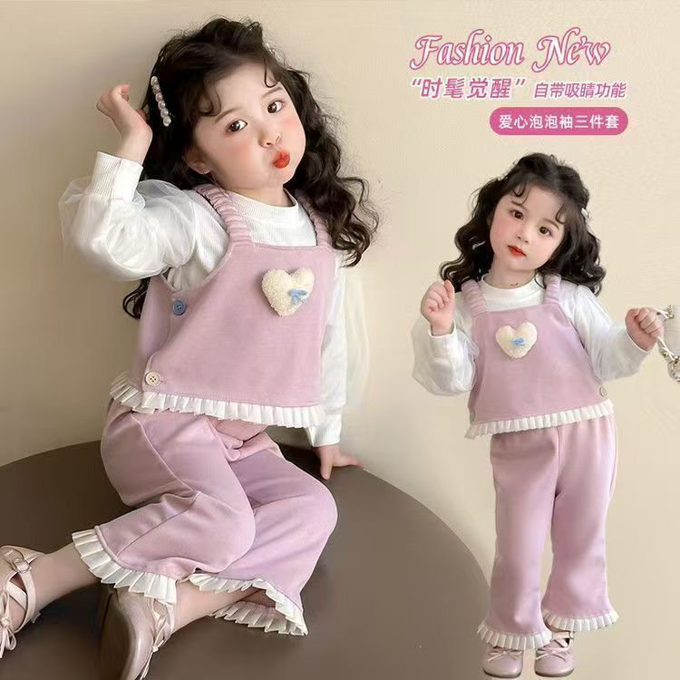 女童套装秋装2025新款女宝宝洋气时髦童装假两件上衣加裤子两件套