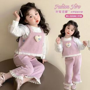 女童套装秋装2025新款女宝宝洋气时髦童装假两件上衣加裤子两件套