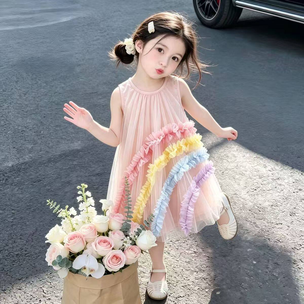 2026新款甜美洋气彩虹网纱公主裙