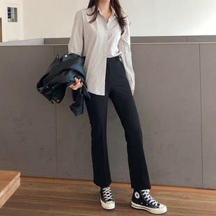 半半韩版直筒九分百搭显瘦通勤工装裤高腰女裤春秋新款学生休闲潮