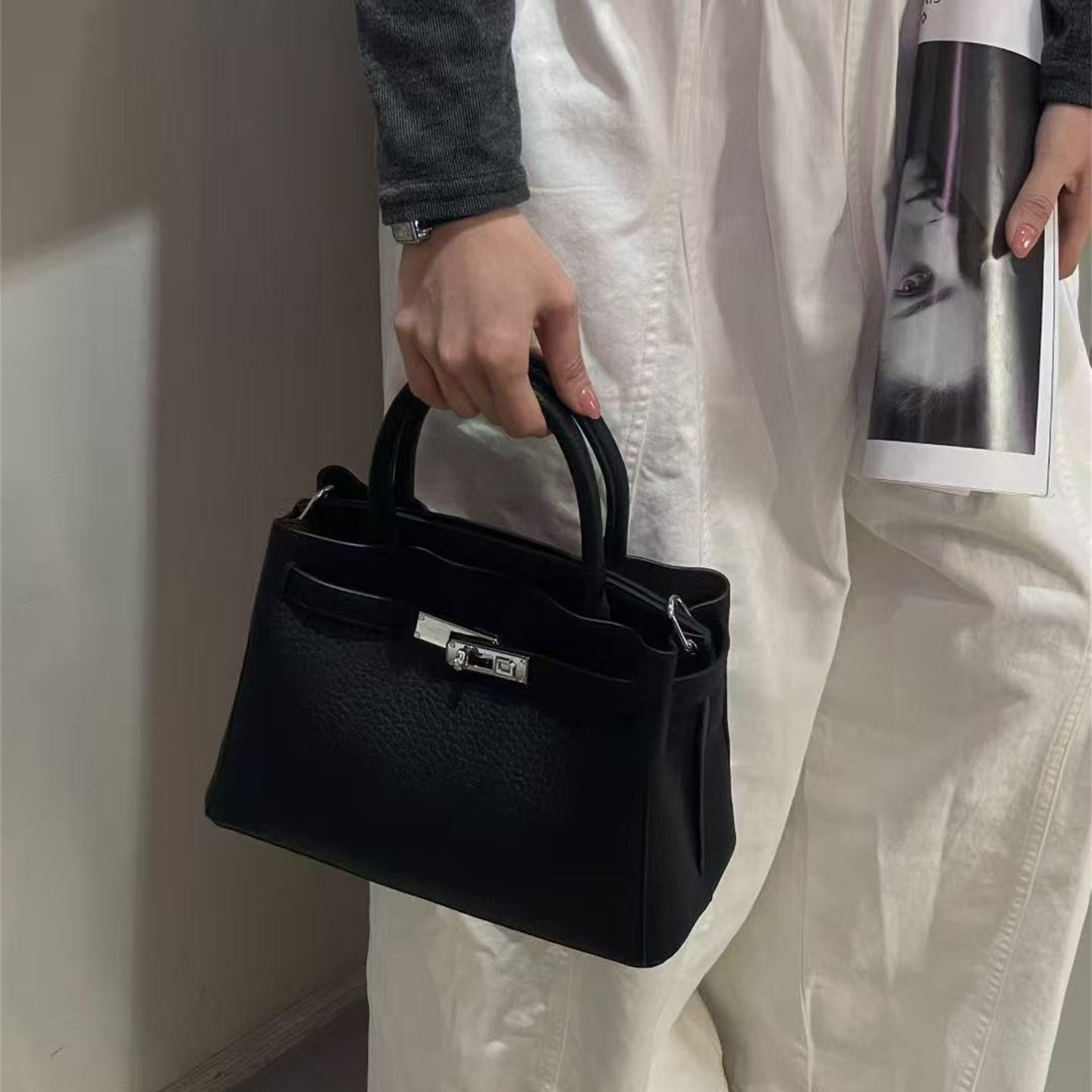 2026新款凯莉包女黑色高级感手提包大容量单肩斜挎包