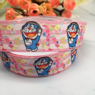 25mm新款哆啦梦机器猫叮当猫印花卡通罗纹织带diy发饰材料2112168