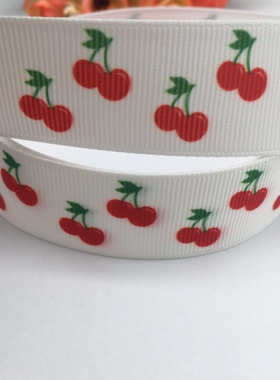 25mm新款樱桃水果印花罗纹织带diy发饰包装材料服装辅料M2204220