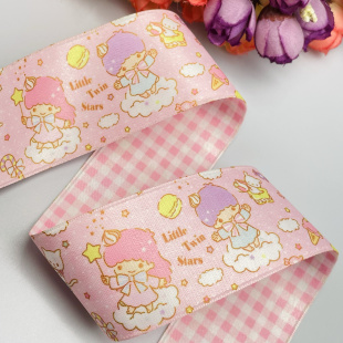 40mm新款 双子星涤棉AB面印花织带diy蝴蝶结丝带发饰材料240110503