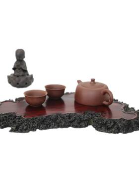 花梨木茶盘 红木瘤疤瘿木底座 禅意盆景菖蒲 瘿木干泡台