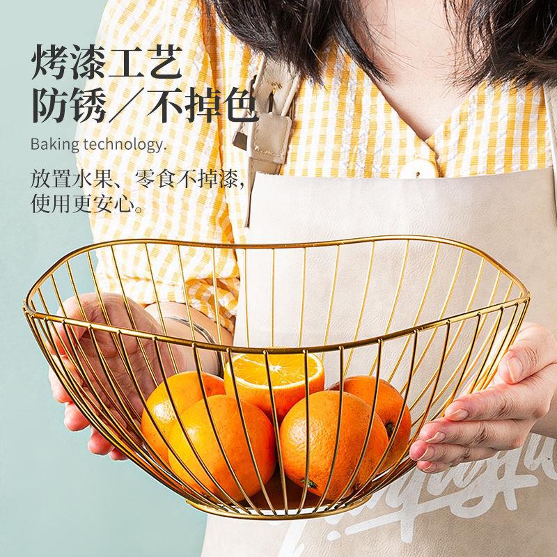 墨色铁艺北欧风现代水果盘轻奢水果篮客厅茶几家用创意网红零食盘